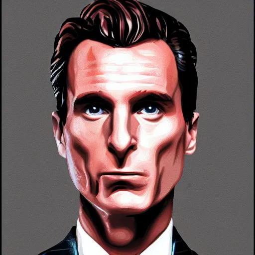 Prompt: portrait of patrick bateman from movie american psycho, highly detailed, centered, solid color background, digital painting