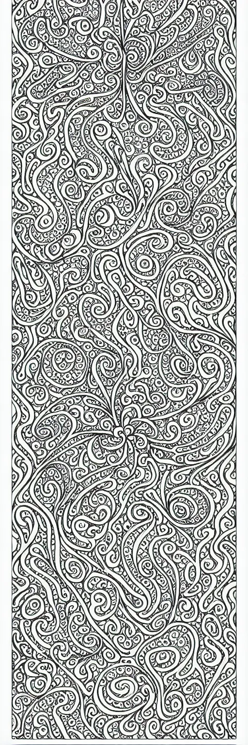 Prompt: black and white fractals, outline, intricate, coloring page, white background