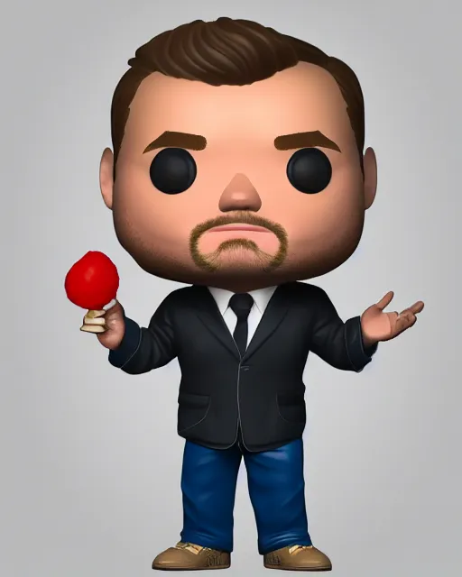 Image similar to full body 3d render of James Corden as a funko pop, studio lighting, white background, blender, trending on artstation, 8k, highly detailed , intricate details