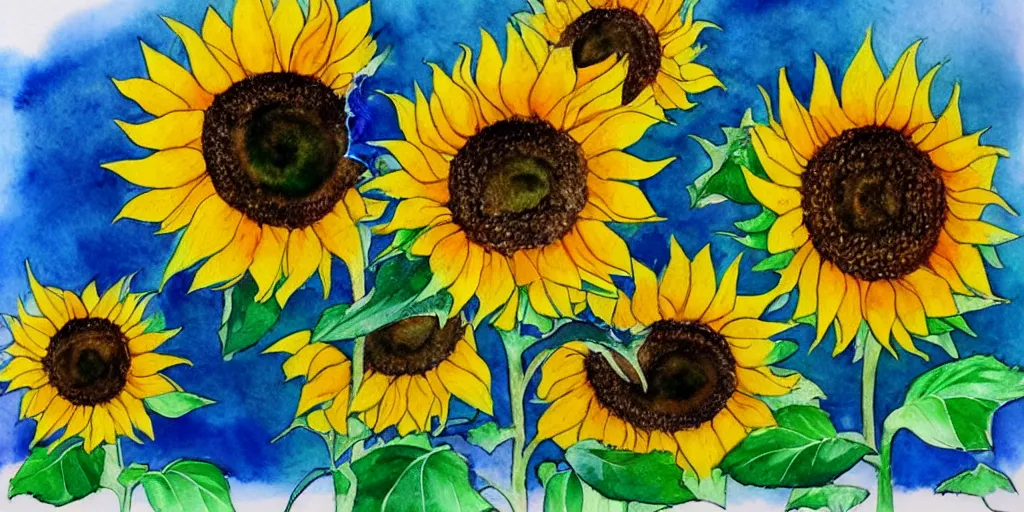 Prompt: sunflowers, watercolor, detailed, white background