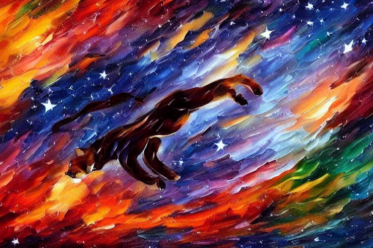 Image similar to the night sky, stars forming the shape of a cougar, dull colours, sky focus, night time, trending on artstation, artwork by leonid afremov