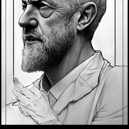 Image similar to amazing lifelike award winning pencil illustration of jeremy Corbyn trending on art station artgerm Greg rutkowski alphonse mucha cinematic