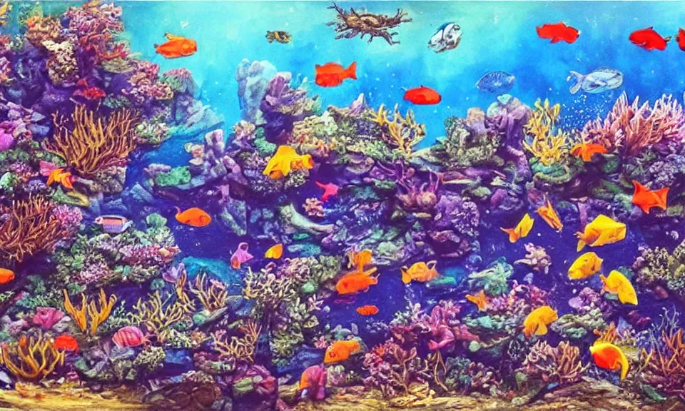 Prompt: a beautiful painting of an aquarium full of fish