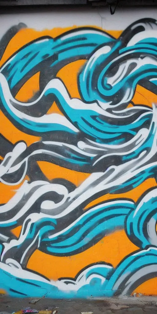 Prompt: waves, graffiti style, chinese logo, spraypainted on a wall