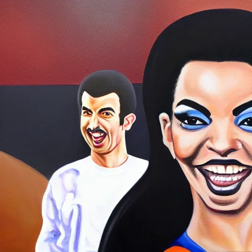 Image similar to detailed painting of nathan fielder as janet jackson on the superbowl, sharp high quality