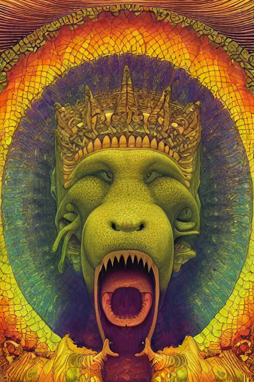 Image similar to beautiful crocodile head god by maxfield parrish, mandala, coherent design, symmetrical, vivid colors, digital watercolor ink illustration painting, complementary color, golden ratio, detailed, sharp lines, sharp focus, intricate, rainbowshift, artgerm, gustave dore, alphonse mucha, octane render