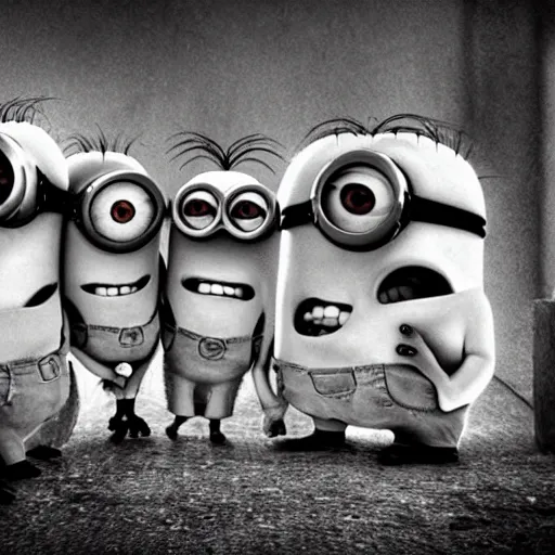 Prompt: Minions living in an insane asylum, creepy photo