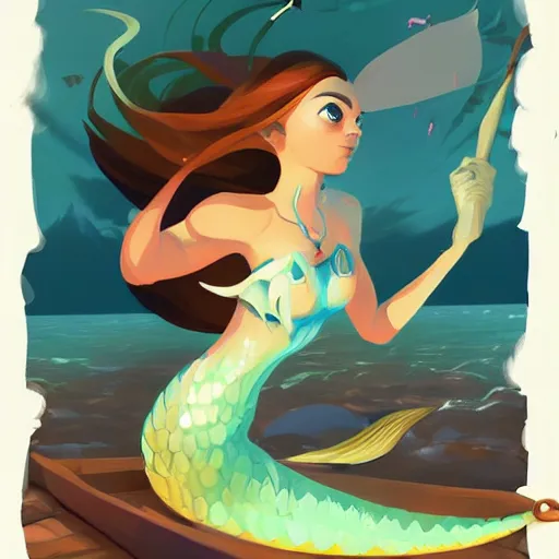 Image similar to painting mermaid treasure on sea of thieves game avatar hero smooth face median photoshop filter cutout vector, behance hd by jesper ejsing, by rhads, makoto shinkai and lois van baarle, ilya kuvshinov, rossdraws global illumination