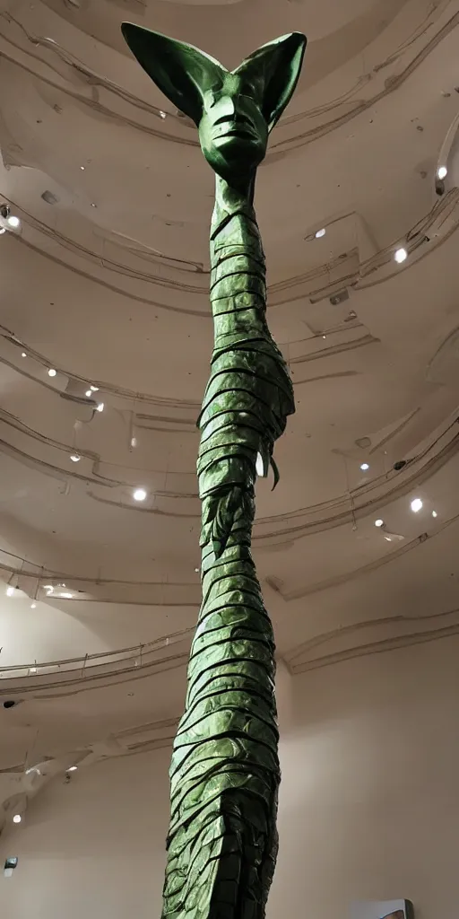 Image similar to A Really tall fancy alien Statue on a museum