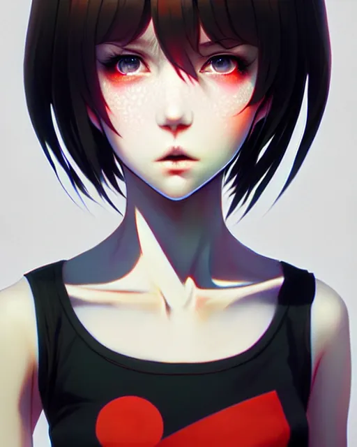 Image similar to full very close up shot of a beautiful loner girl, in tshirt, demented, russian, by saruei and guweiz and ilya kuvshinov and range murata, digital art, highly detailed, intricate, sharp focus, realistic, trending on artstation hq, deviantart, pinterest, unreal engine 5, 4 k uhd image