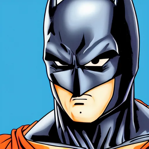 Prompt: portrait painting of batman, art by akira toriyama, 4 k, dragon ball artstyle, cel shaded, highly detailed, epic lighting