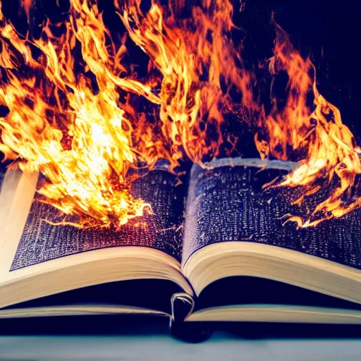 Prompt: photo of book in flames 4 k