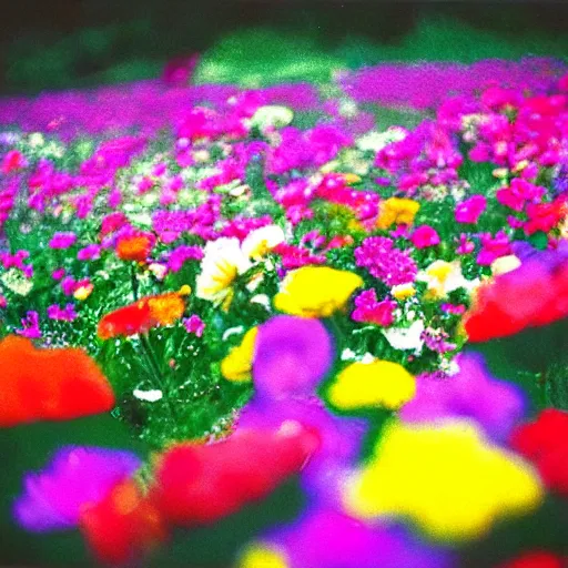 Prompt: colorful flowers film photography