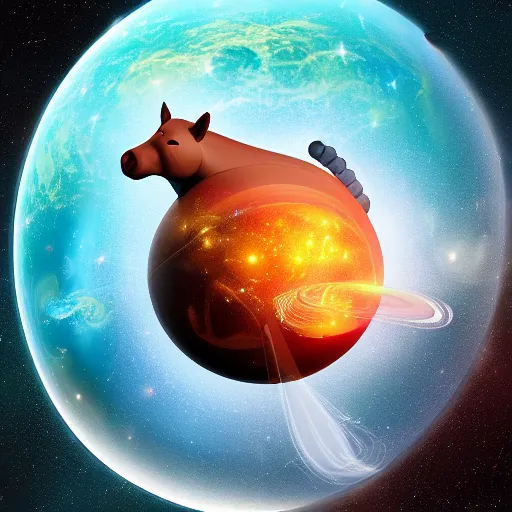 Prompt: fat chubby horse in shape of sphere, in space, digital art, octaner render, 3 d, 4 k