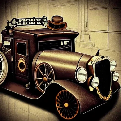 Image similar to steampunk gangster vintage car