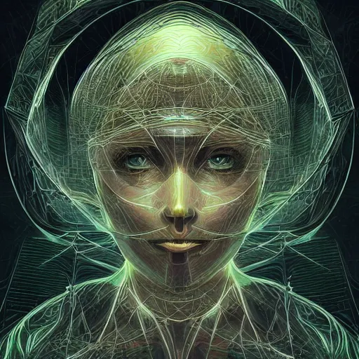 Prompt: beautiful portrait of intelligence, spatial space deformation in latent space, math art, astral plane, by artgerm and dan mumford and gustave dore, artstation