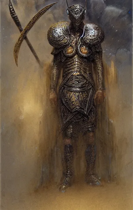 Image similar to thunder god oncept, wearing thunder armor, ancient greek ornamented armor, beksinski, weta workshop concept art