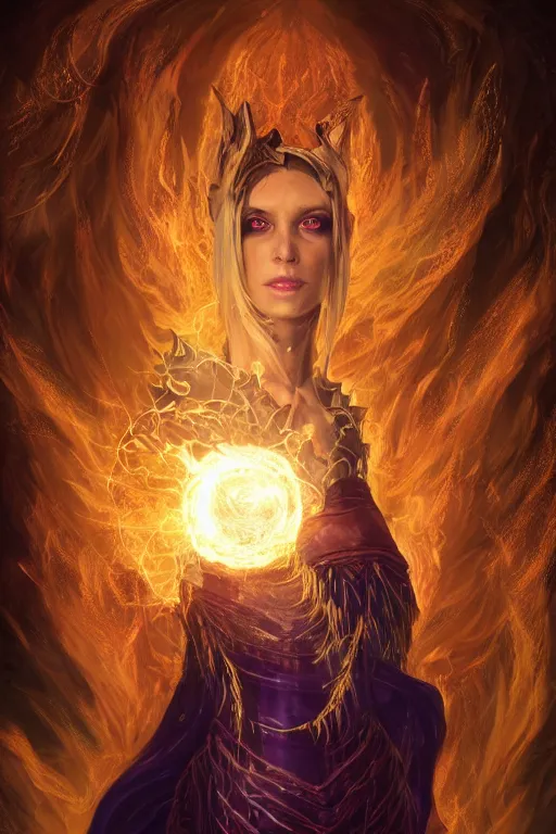 Prompt: fantasy character concept portrait, digital painting, wallpaper of a warlock witch wizard mage with skin of obsidian, with veins of magma and gold, renaissance nimbus overhead, by aleksi briclot, by laura zalenga, by alexander holllow fedosav, 8 k dop dof hdr, vibrant