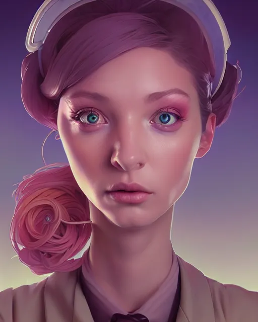 Image similar to highly detailed surreal vfx portrait of a candypunk nurse, stephen bliss, unreal engine, greg rutkowski, loish, rhads, beeple, makoto shinkai and lois van baarle, ilya kuvshinov, rossdraws, tom bagshaw, alphonse mucha, global illumination, detailed and intricate environment