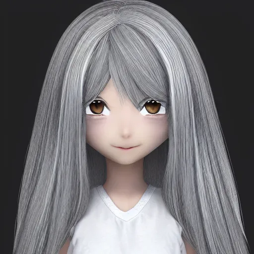 Image similar to shy anime girl with long gray hair