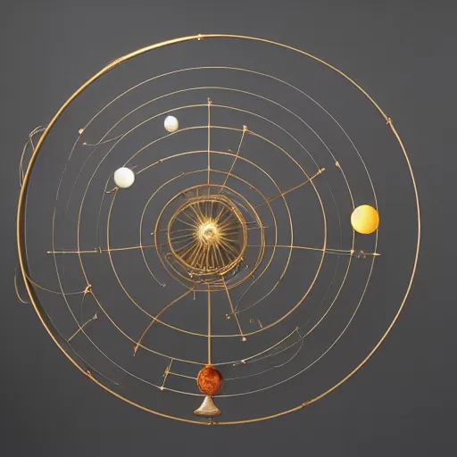 Image similar to a kinetic sculpture of this solar system, sun, orrery, canon 5 d 5 0 mm lens, papier - mache, studio, 1 9 2 8