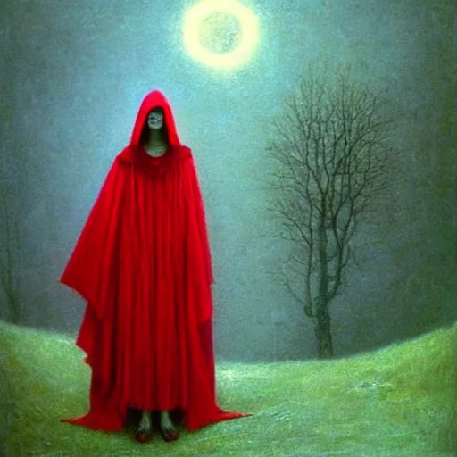 Prompt: Red Riding Hood in style of Zdislaw Beksinski