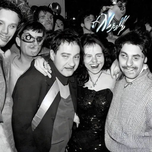 Prompt: photographs from a drunken new years eve party in the ywar 1999