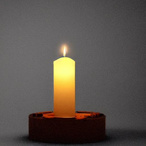 Image similar to digital drawing, candle that is lit on a table, in a candle holder, in a dark room, eerie glow, extreme quality, moody lighting, 8 k