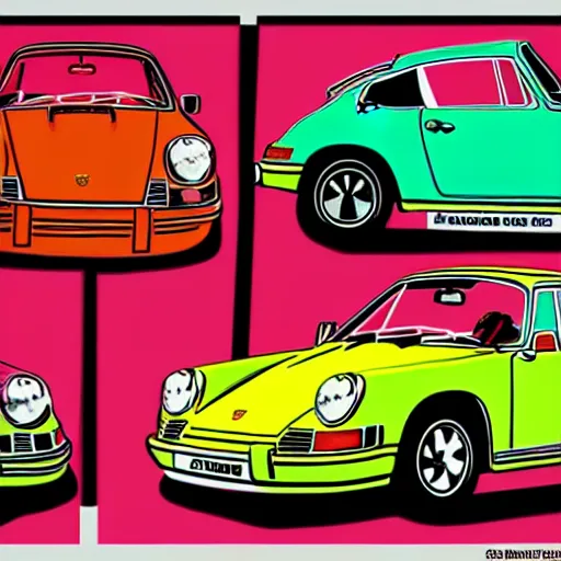 Image similar to a porsche 9 1 1 in the style of andy warhol