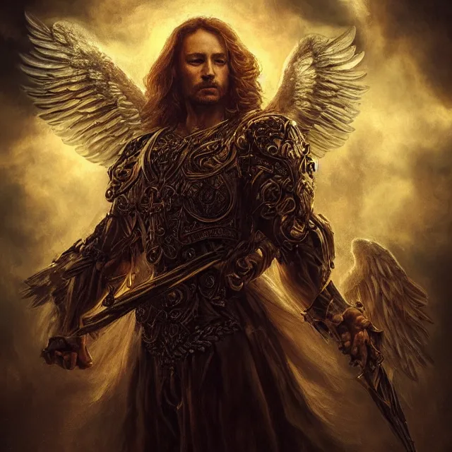 Prompt: majestic gracious archangel michael portrait, atmospheric lighting, painted, menacing, intricate, volumetric lighting, beautiful, rich deep colours masterpiece, golden hour, sharp focus, ultra detailed, by leesha hannigan, ross tran, thierry doizon, kai carpenter, ignacio fernandez rios