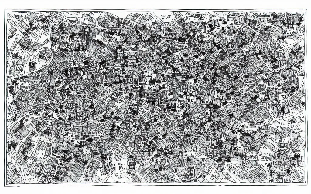 Image similar to black and white dungeon map, pen and ink, dungeons and dragons