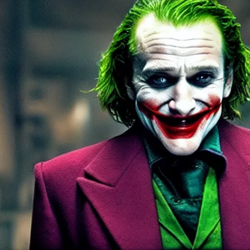 Image similar to stunning awe inspiring ( robin williams ) as the joker 8 k hdr movie still atmospheric lighting