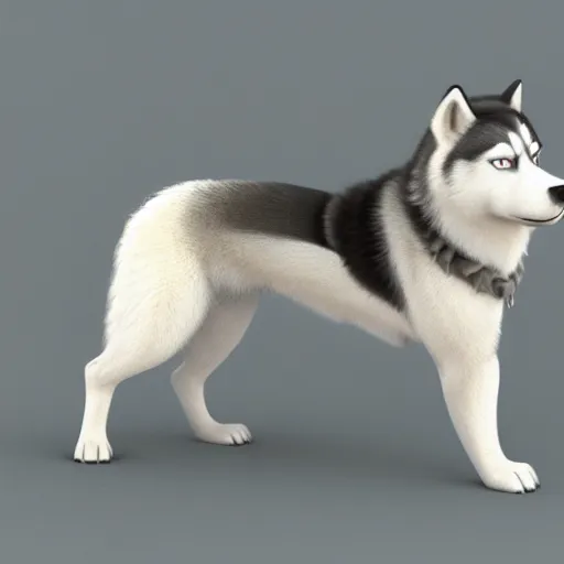 Prompt: a cute husky, 3 d render, octane render, houdini, blender, unreal engine 5