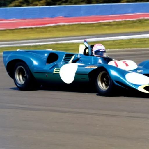 Prompt: a 1 9 6 9 lola t 1 6 3 driving on a racetrack