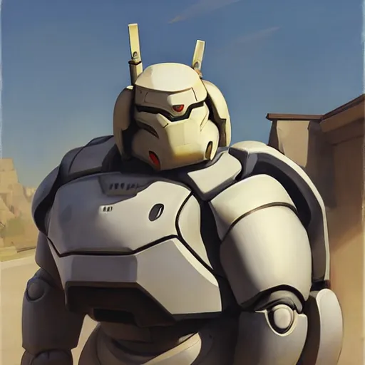 Image similar to greg manchess portrait painting of armored baymax as overwatch character, medium shot, asymmetrical, profile picture, organic painting, sunny day, matte painting, bold shapes, hard edges, street art, trending on artstation, by huang guangjian and gil elvgren and sachin teng