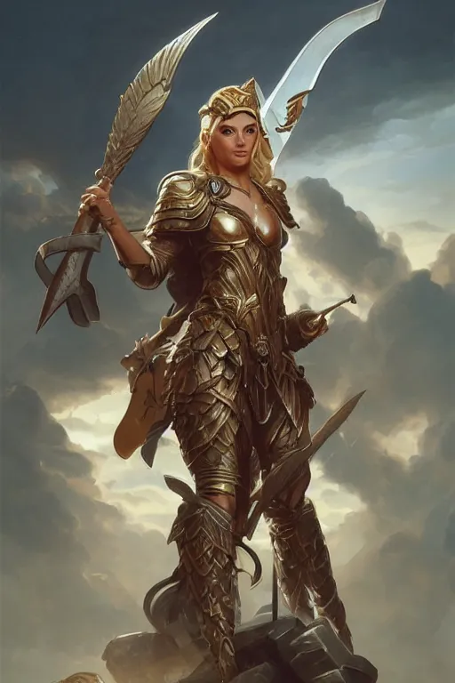 Image similar to amazon valkyrie athena, d & d, fantasy, portrait, highly detailed, headshot, digital painting, trending on artstation, concept art, sharp focus, illustration, art by artgerm and greg rutkowski and magali villeneuve