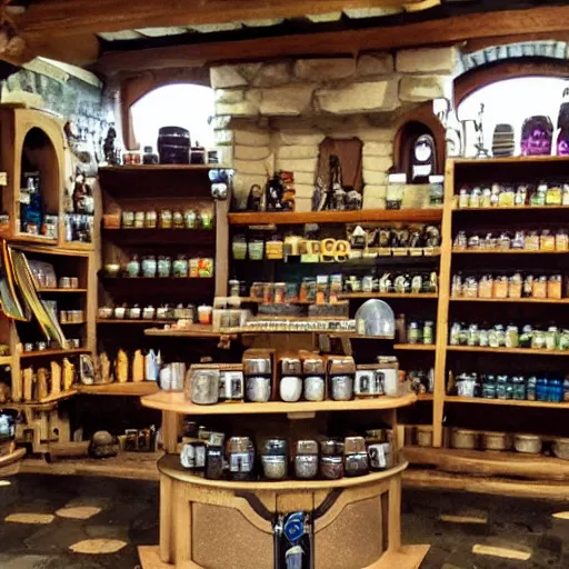 Image similar to a dungeons and dragons potion shop