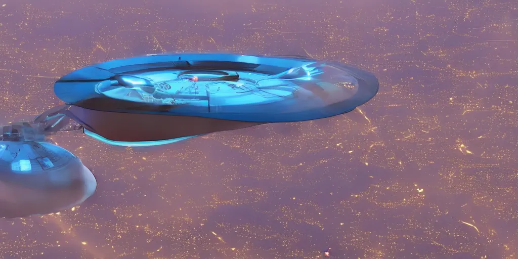 Image similar to high above earth's atmosphere a impossibly large alien mothership craft (reminiscent of a golf-ball) very sleek sanitary with antennae and many little docking ports, charges up it's neon electric blue weapon that will recycle earth on Tuesday, on the bridge aliens spy on earth where people on the ground eat donuts in quaint cafes, 8K, 4K, Octane, UE5, photorealistic, cinematic, highly detailed, highly stylized, concept art, matte painting