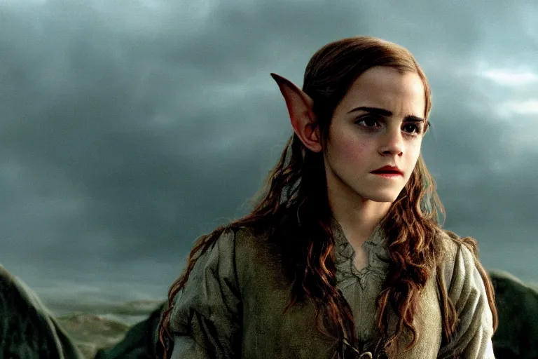 Prompt: emma watson plays an elf in the lord of the rings return of the king, highly detailed, cinematic lighting, 4 k, arricam studio 3 5 mm film camera, kodak 5 2 7 9 ( tungsten - balanced ) film stock