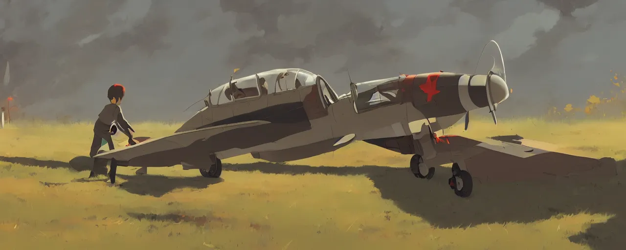 Image similar to japanese zero plane crashing into the ground, atey ghailan, goro fujita, studio ghibli, rim light, stark very bright lighting, clear focus, very coherent