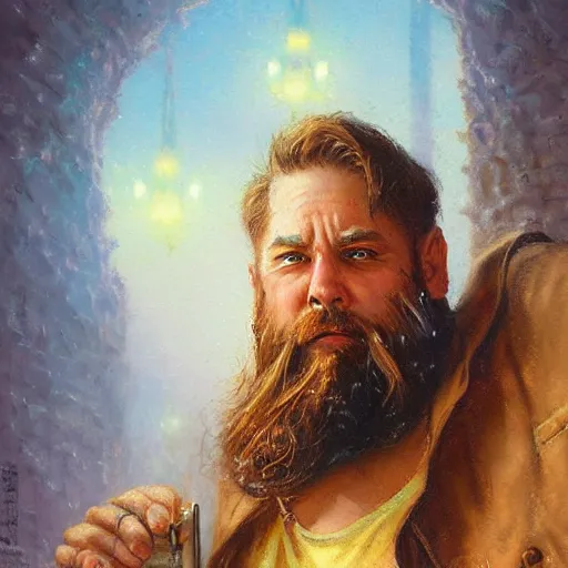 Prompt: a man with a beard, art by Tony sart, Thomas kinkade