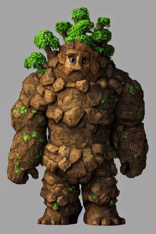 Image similar to zelda fantasy art giant golem troll wood rock greeble gemstone, global illumination ray tracing hdr fanart arstation by sung choi and eric pfeiffer and gabriel garza and casper konefal