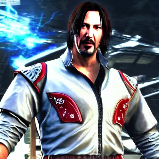 Prompt: Keanu Reeves as a character in Tekken, gameplay screenshot, photorealistic