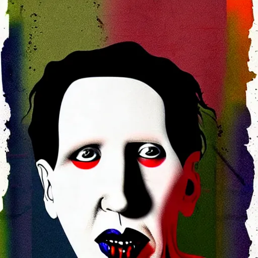 Image similar to graphic illustration, creative design, marilyn manson, biopunk, francis bacon, highly detailed, hunter s thompson, mixed media