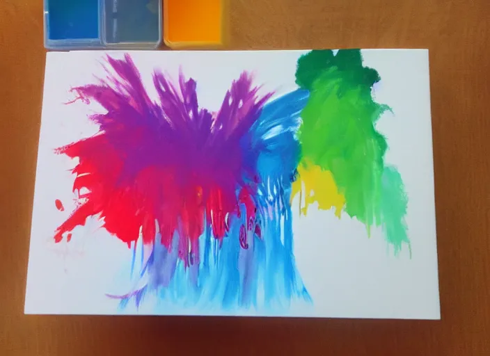 Prompt: Acrylic paint mess, rainbow, monster