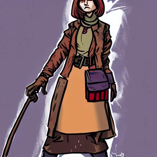 Image similar to Audrey the Grave Robber from Darkest Dungeon 2 dressed in modern-day clothes