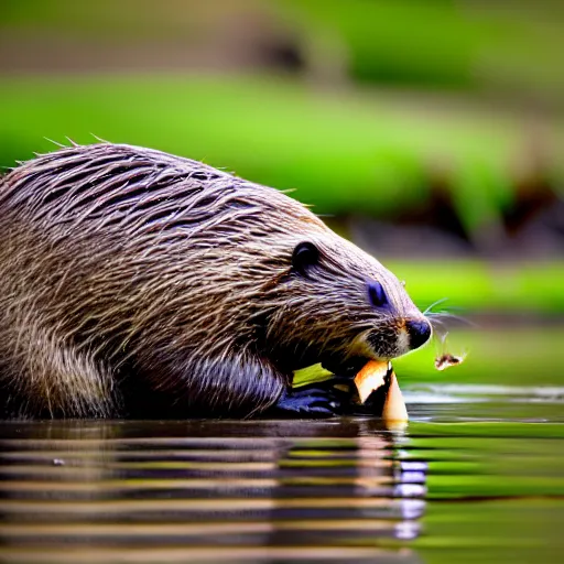 Prompt: wildlife photography of a beaver chewing down a bamboo shoot, f / 1. 8, soft focus, 8 k, national geographic