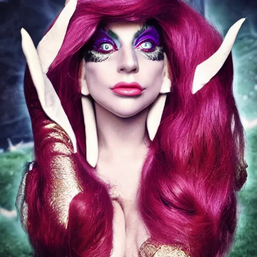 Image similar to portrait of lady gaga as an elf sorceress, ultra realistic, canon photography