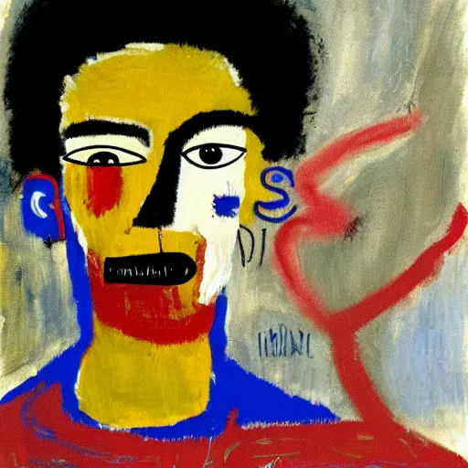 Image similar to painting of jean - michel basquiat by frida kahlo