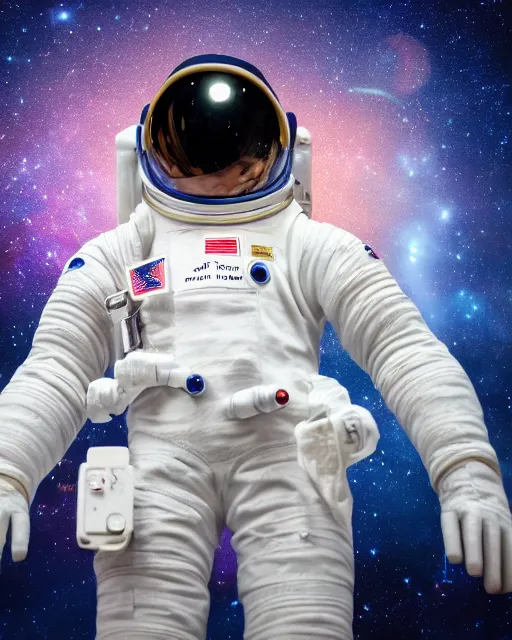 Image similar to high quality presentation photo of a humanoid in spacesuit, photography 4k, f1.8 anamorphic, bokeh, 4k, Canon, Nikon